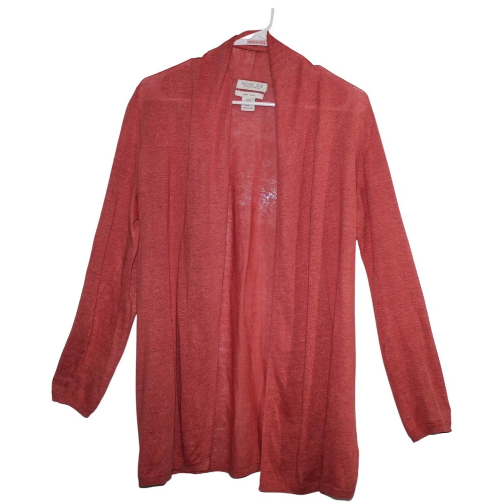 Womens Rachel Zoe Pink Linen Casual Open Long Sleeve Cardigan Sweater Top Size M